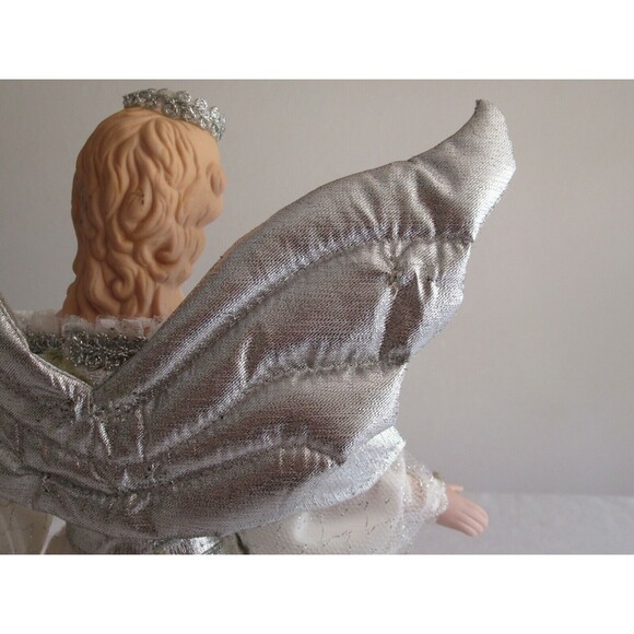 Roman RR ~14.5" Wht Angel Tree Topper Top Silver Wings Lace Porcelain Head Hands - Picture 6 of 12